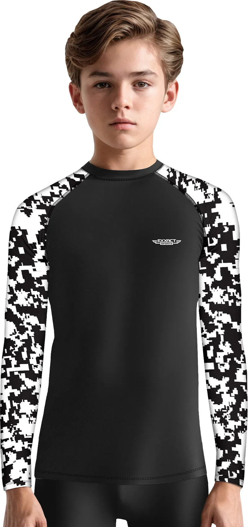 Exxact Sports Kids Bjj Rash Guard Long Sleeve - Black White Camo