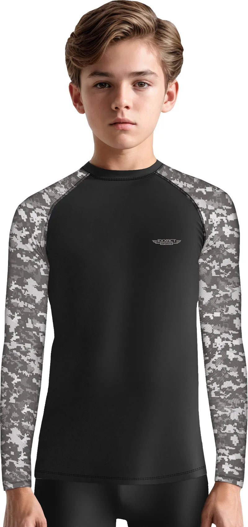 Exxact Sports Kids Bjj Rash Guard Long Sleeve - Gray Camo