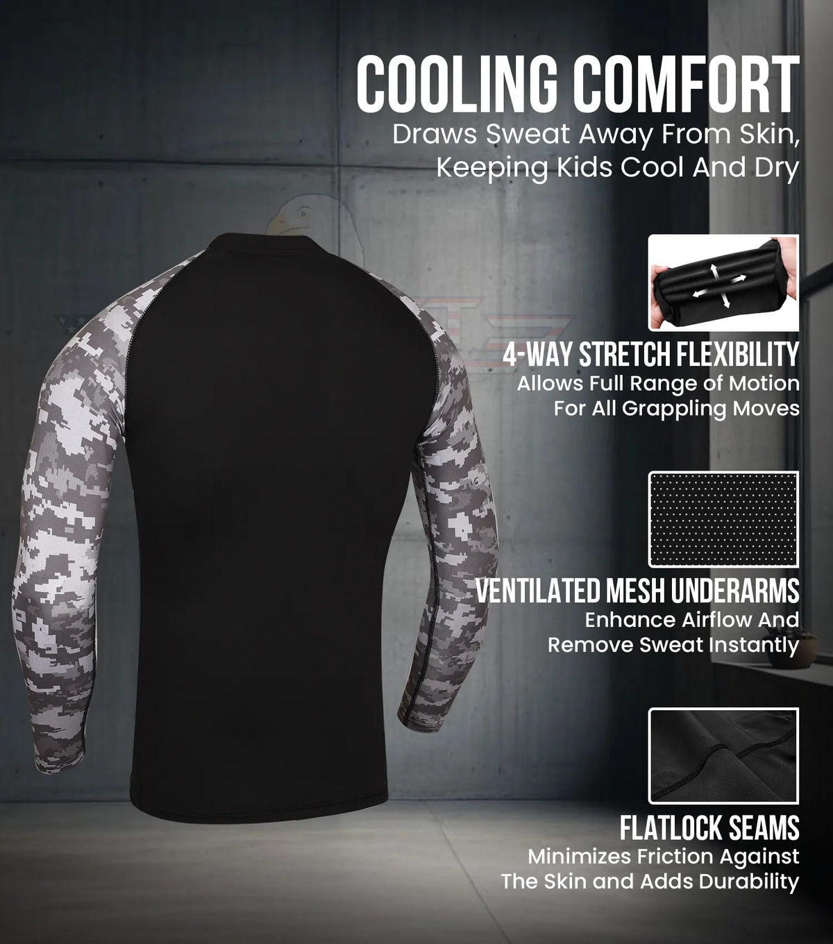 Exxact Sports Kids Bjj Rash Guard Long Sleeve - Gray Camo