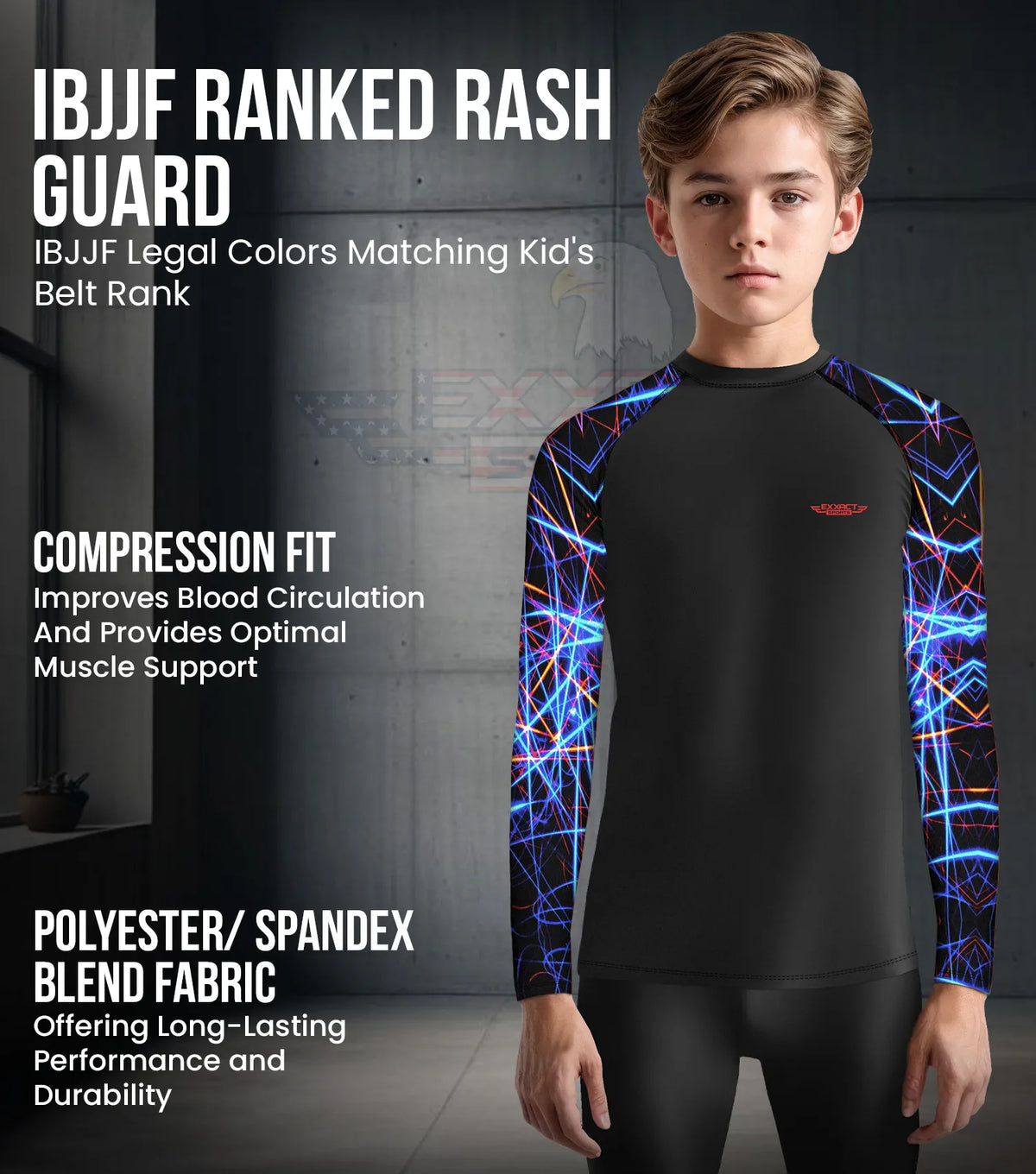 Exxact Sports Kids Bjj Rash Guard Long Sleeve - Lazer