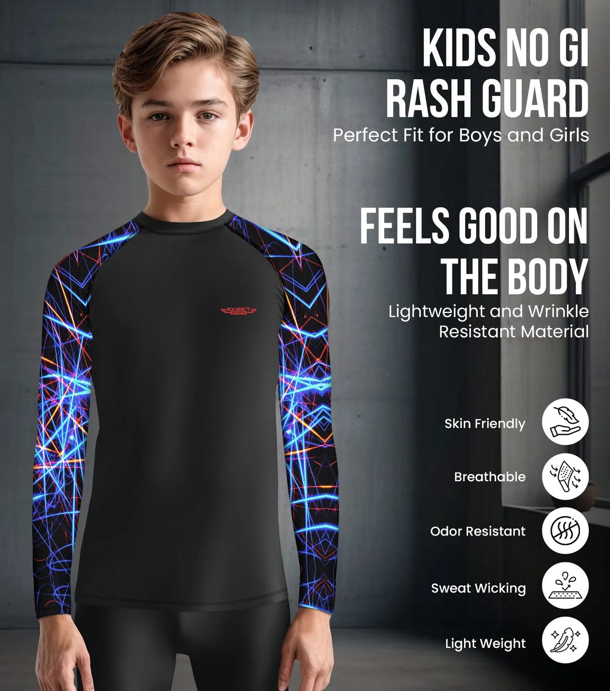 Exxact Sports Kids Bjj Rash Guard Long Sleeve - Lazer
