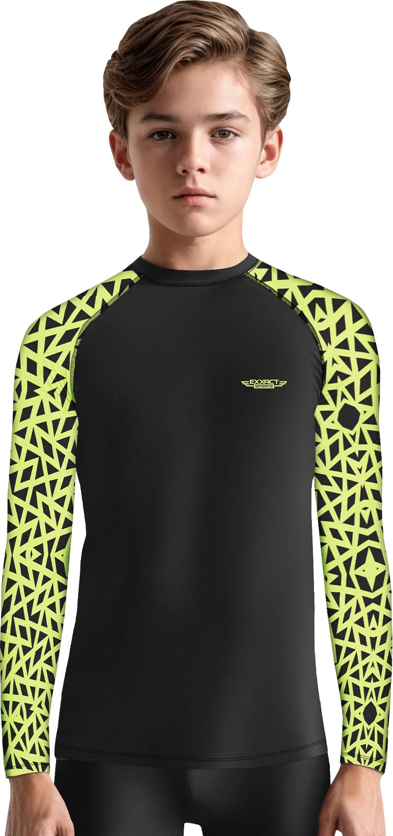 Exxact Sports Kids Bjj Rash Guard Long Sleeve - Neon Green