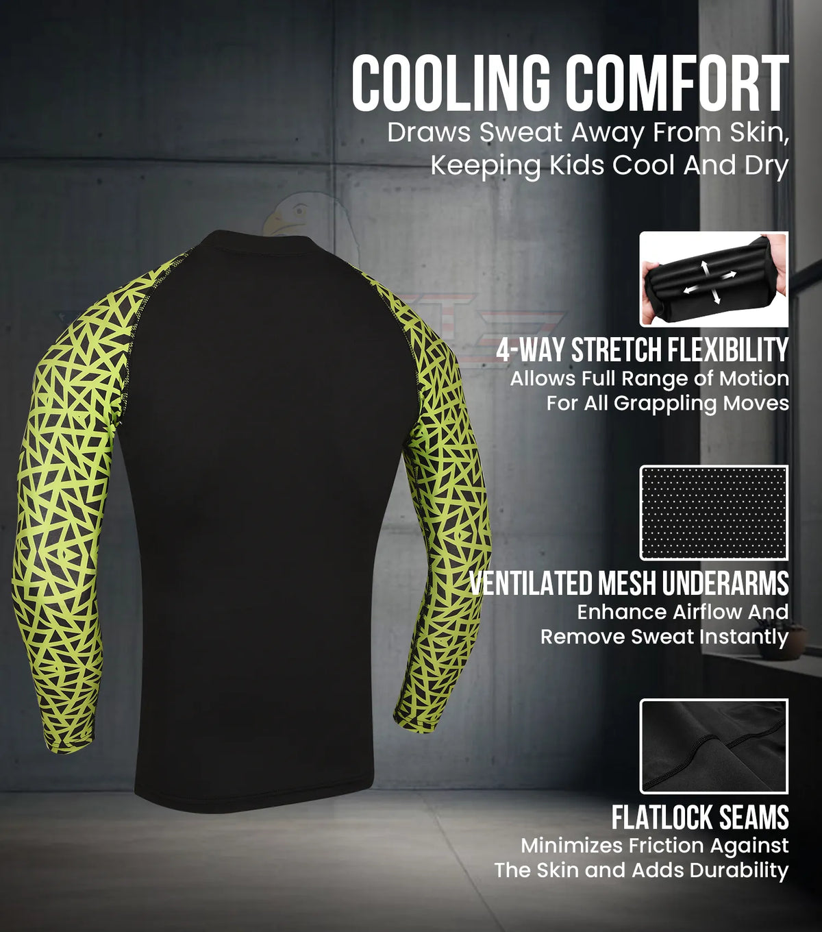 Exxact Sports Kids Bjj Rash Guard Long Sleeve - Neon Green