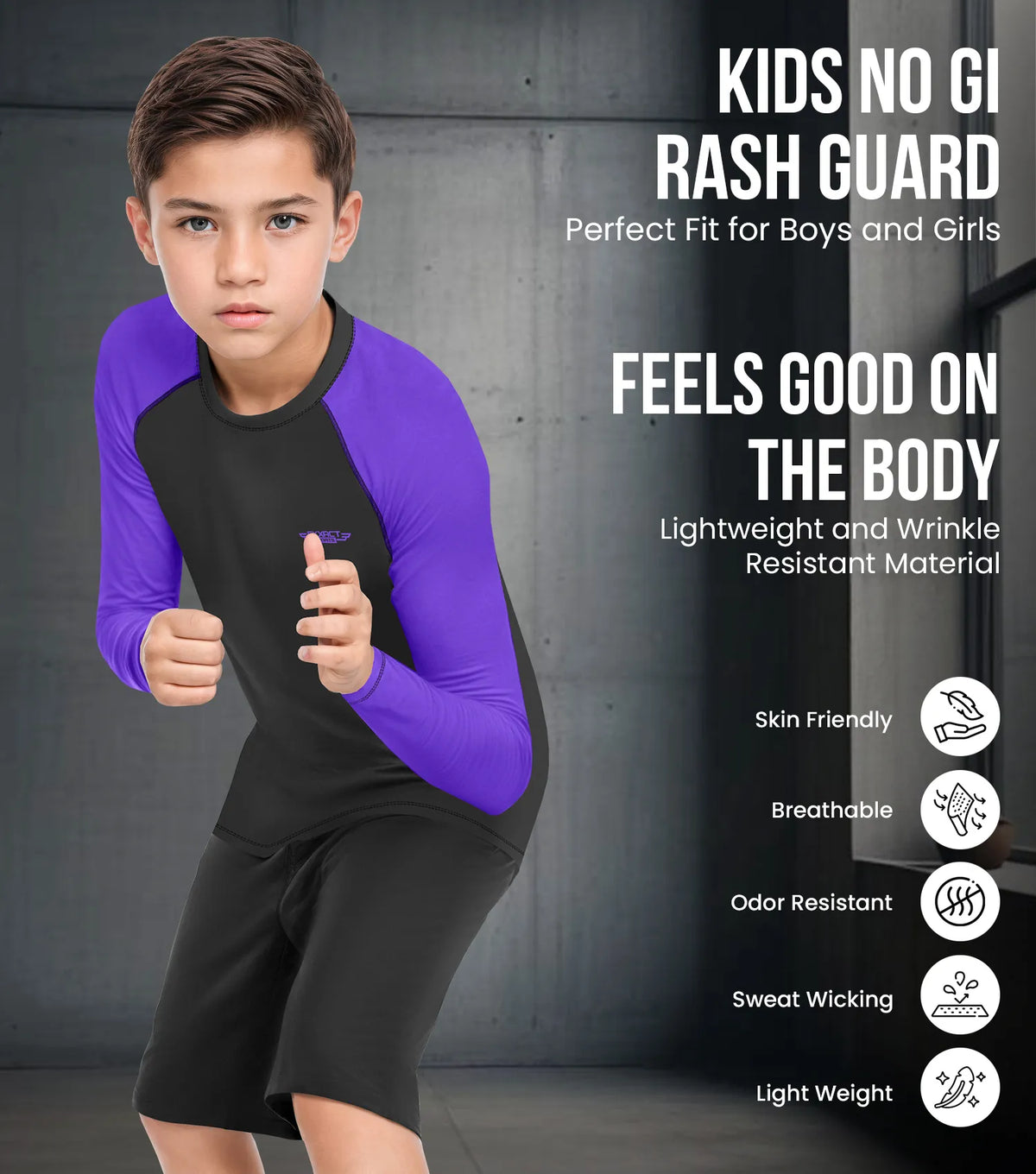 Exxact Sports Kids Bjj Rash Guard Long Sleeve - Purple