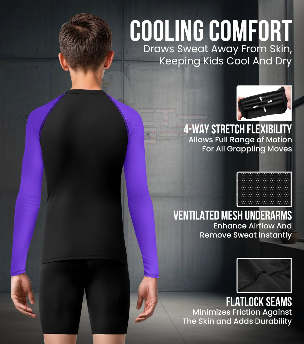 Exxact Sports Kids Bjj Rash Guard Long Sleeve - Purple