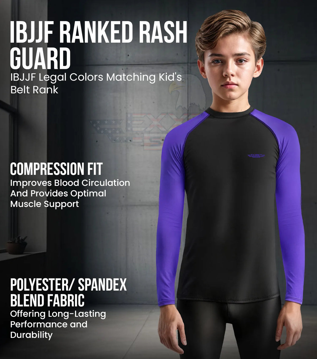 Exxact Sports Kids Bjj Rash Guard Long Sleeve - Purple