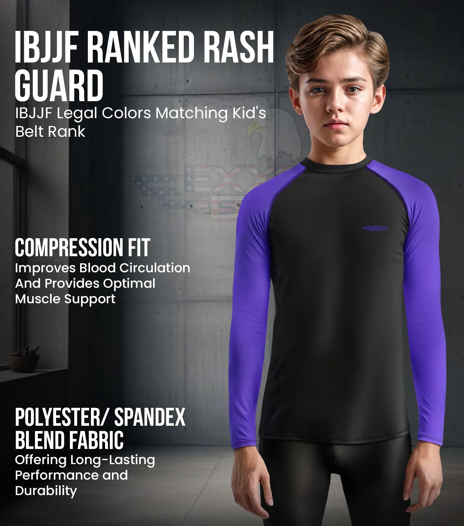 Exxact Sports Kids Bjj Rash Guard Long Sleeve - Purple