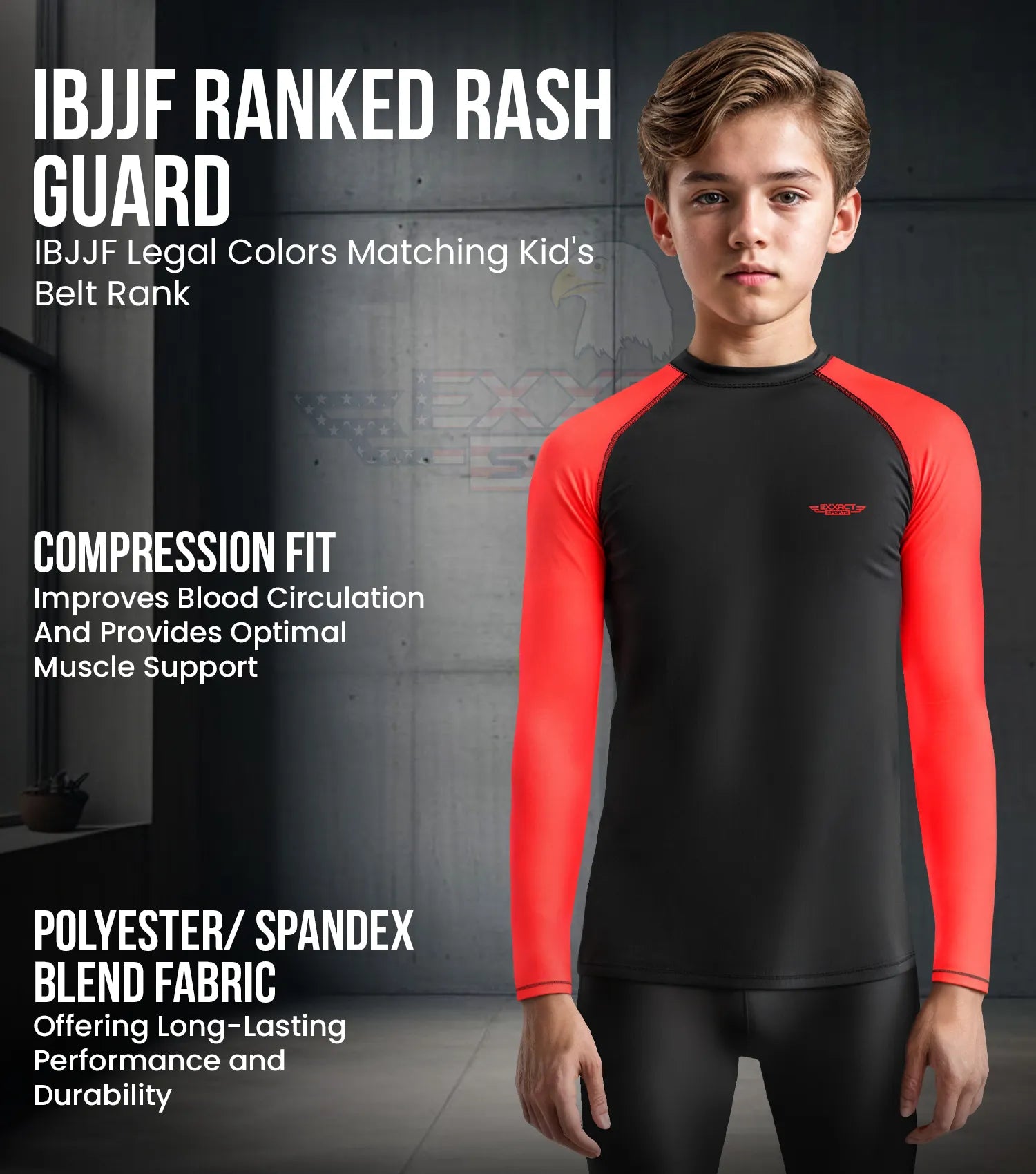 Exxact Sports Kids Bjj Rash Guard Long Sleeve - Red