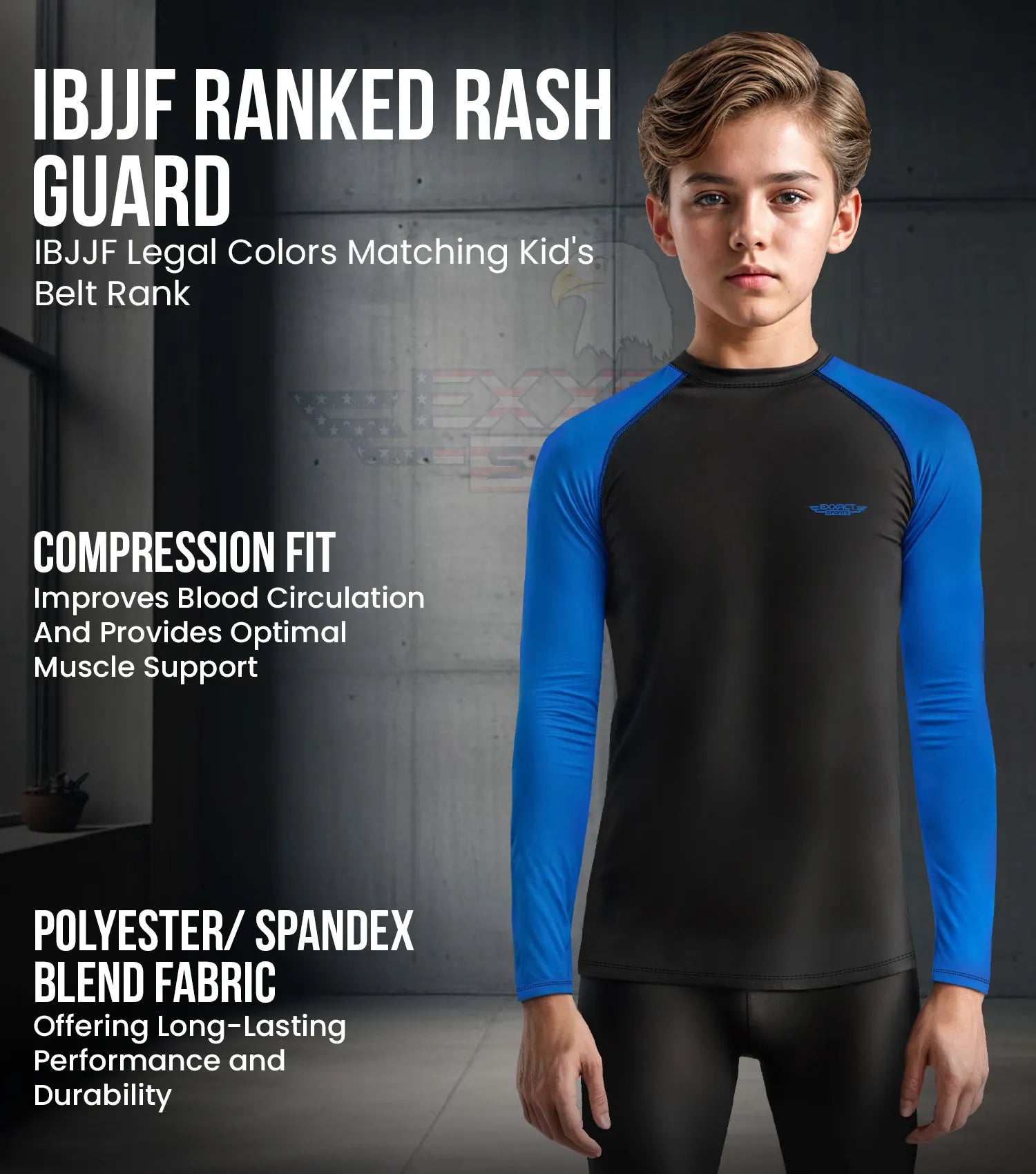 Exxact Sports Kids Bjj Rash Guard Long Sleeve - Royal Blue