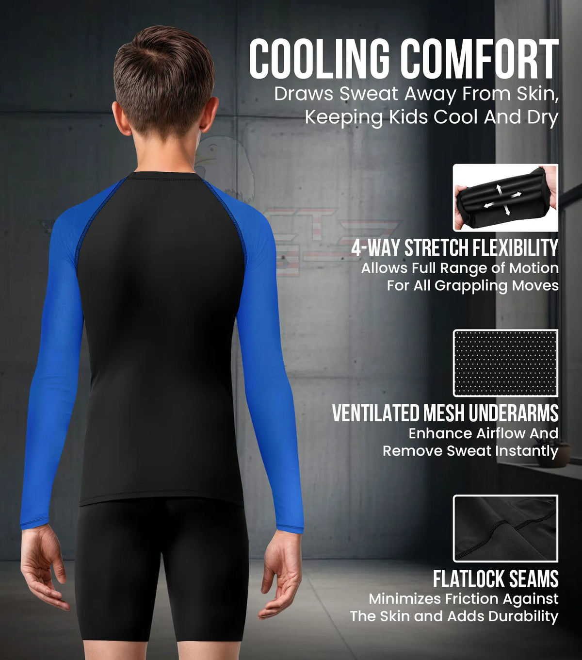 Exxact Sports Kids Bjj Rash Guard Long Sleeve - Royal Blue