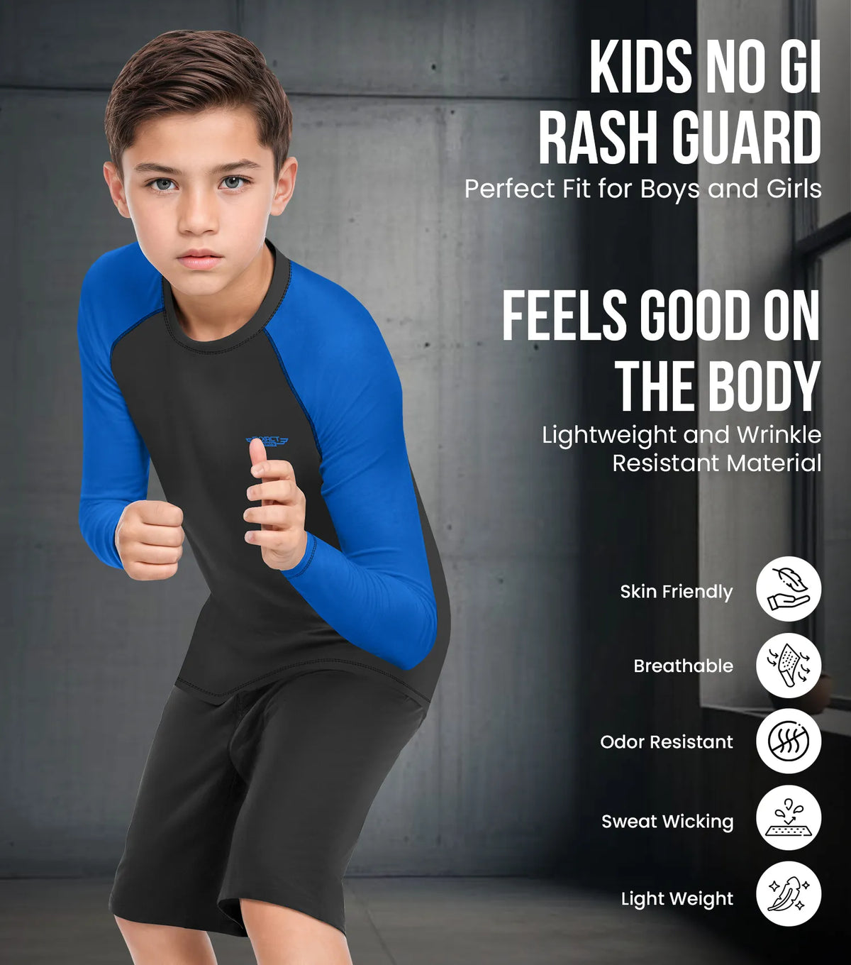 Exxact Sports Kids Bjj Rash Guard Long Sleeve - Royal Blue