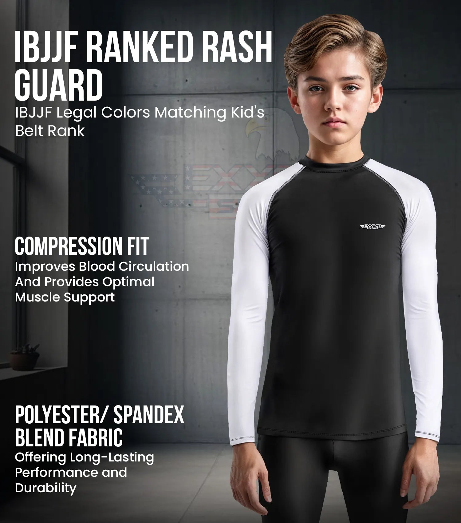 Exxact Sports Kids Bjj Rash Guard Long Sleeve - White