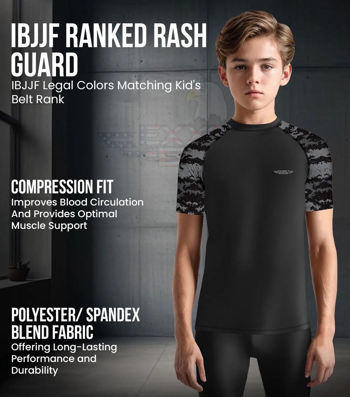 Exxact Sports Kids Bjj Rash Guard Short Sleeve - Black Camo
