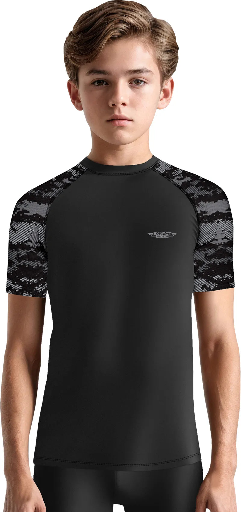 Exxact Sports Kids Bjj Rash Guard Short Sleeve - Black Camo