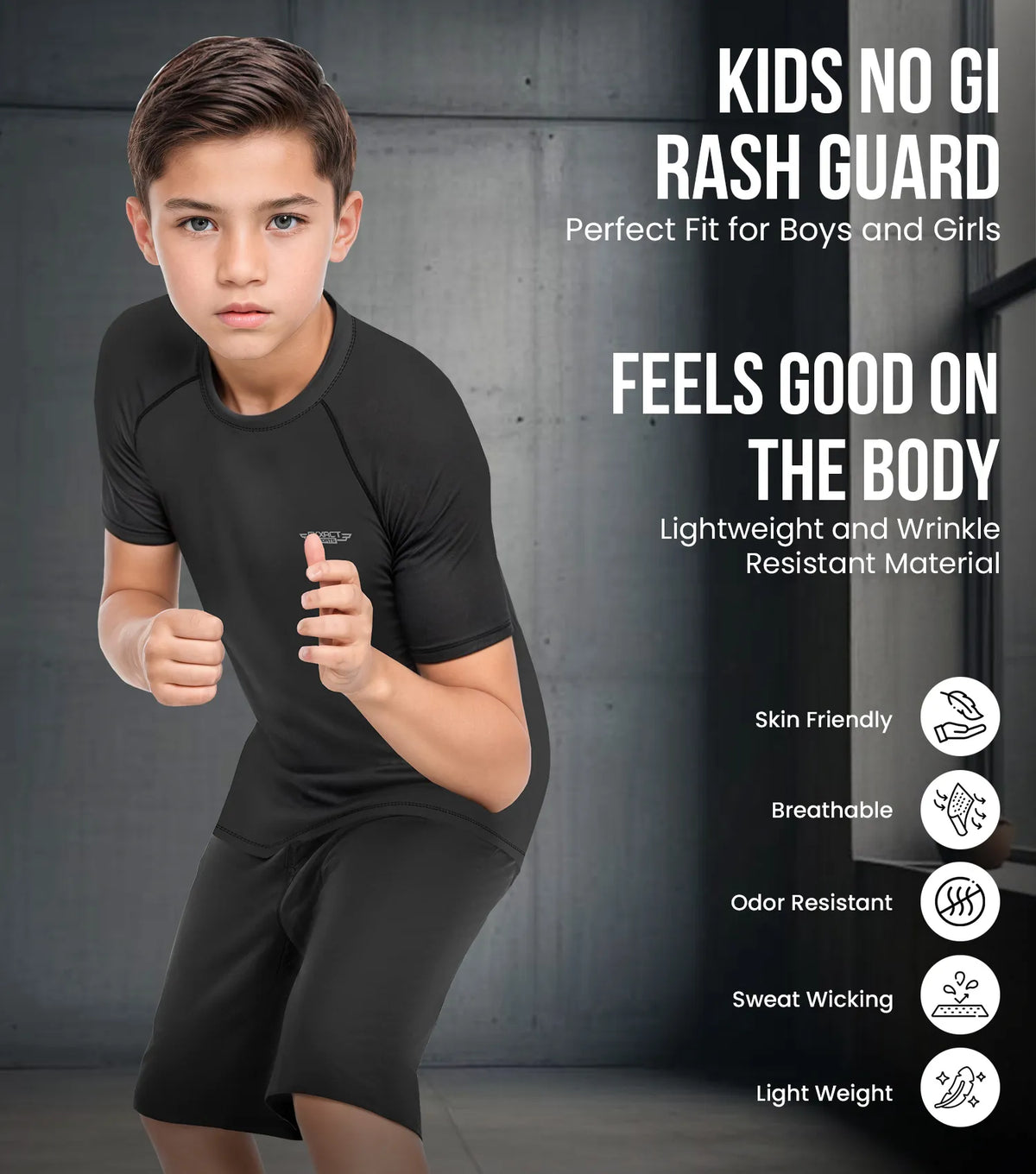 Exxact Sports Kids Bjj Rash Guard Short Sleeve - Black