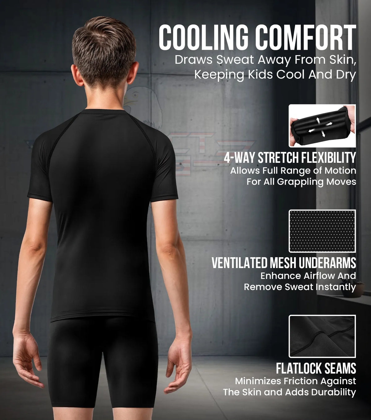 Exxact Sports Kids Bjj Rash Guard Short Sleeve - Black