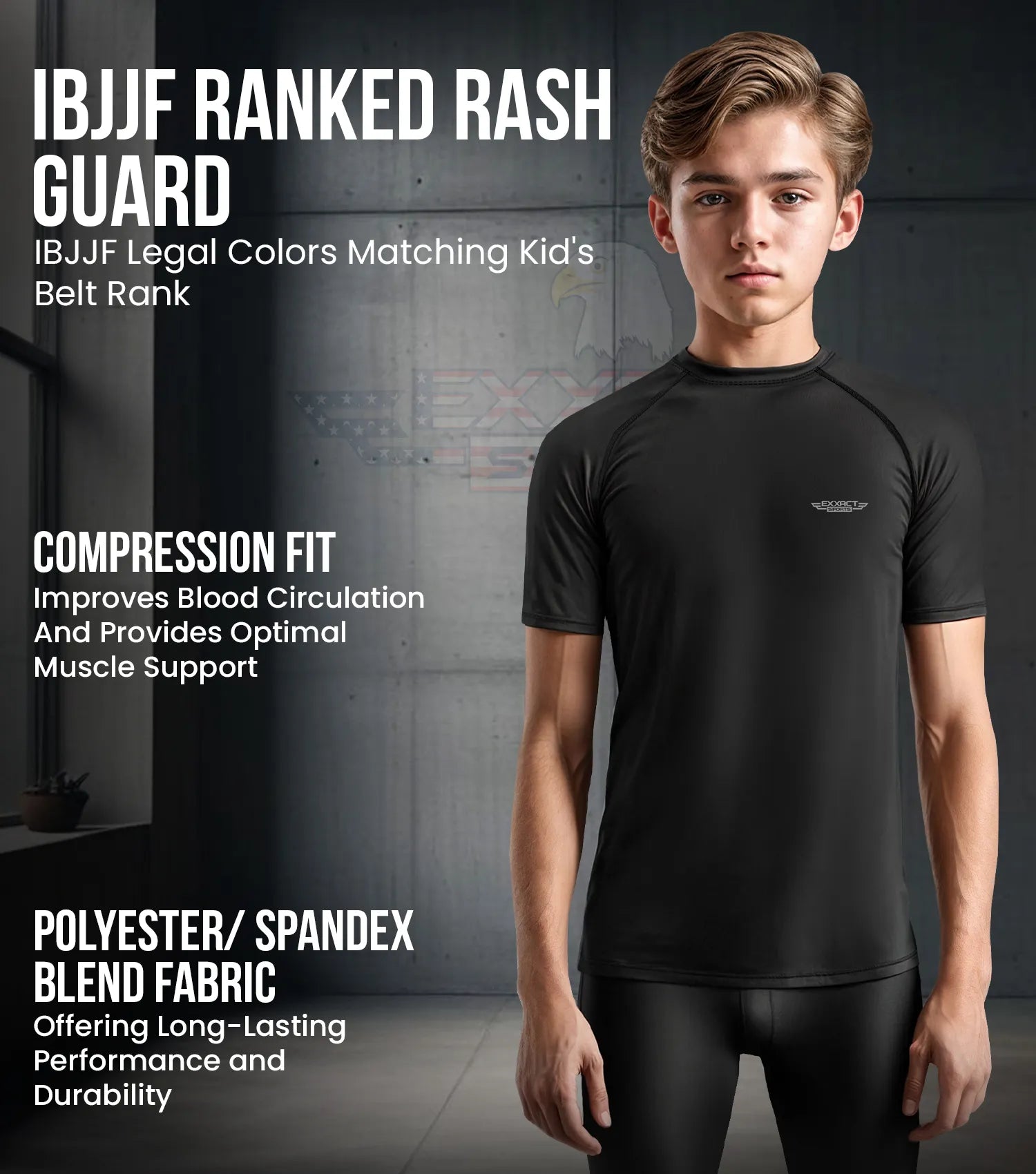 Exxact Sports Kids Bjj Rash Guard Short Sleeve - Black