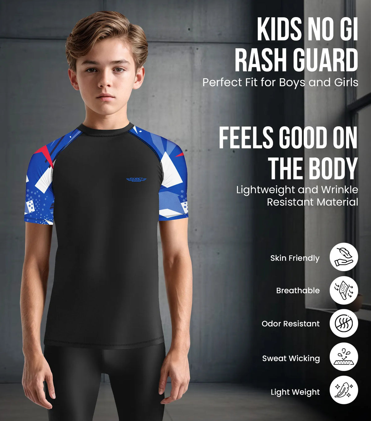 Exxact Sports Kids Bjj Rash Guard Short Sleeve - Blue