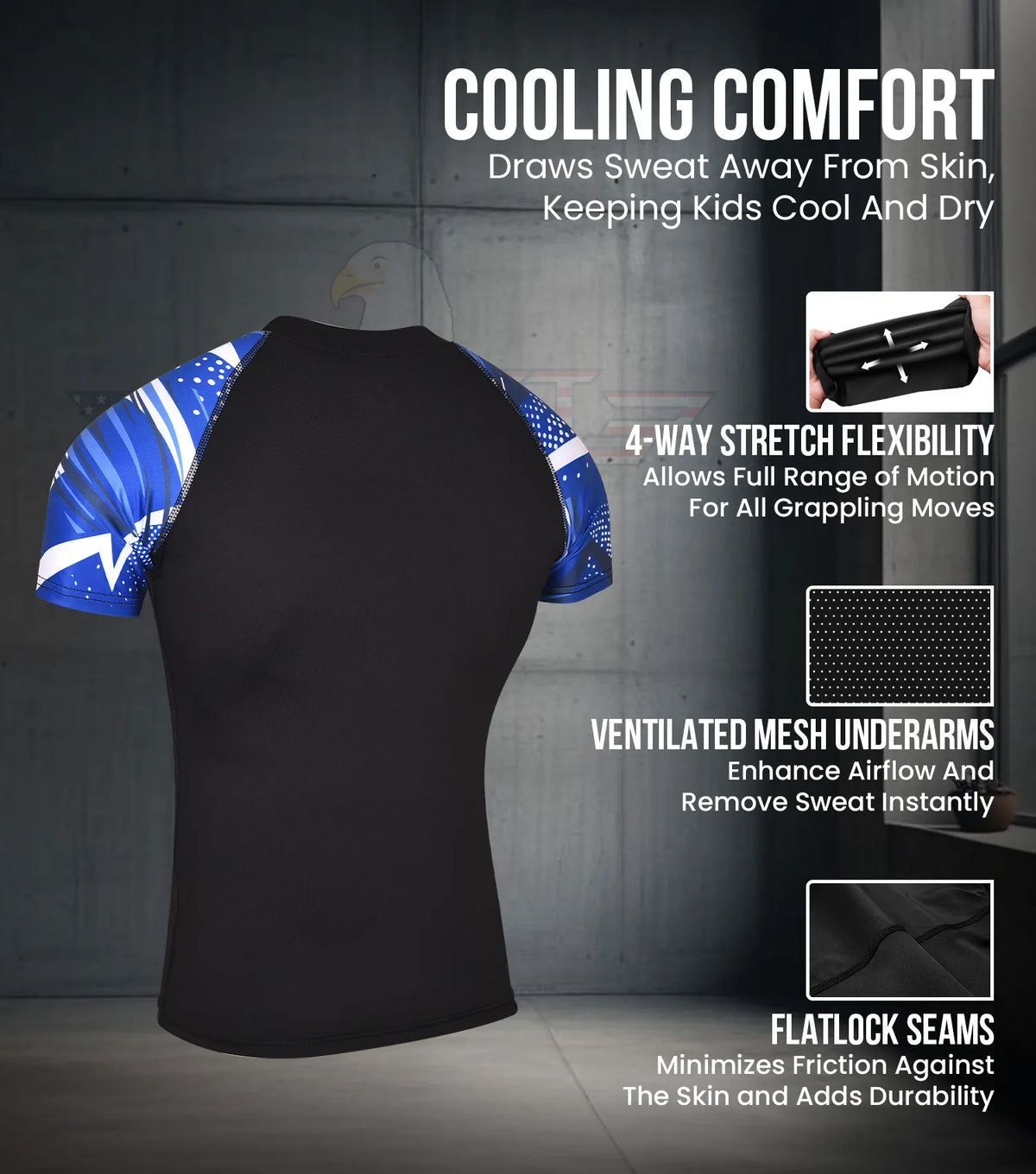 Exxact Sports Kids Bjj Rash Guard Short Sleeve - Blue