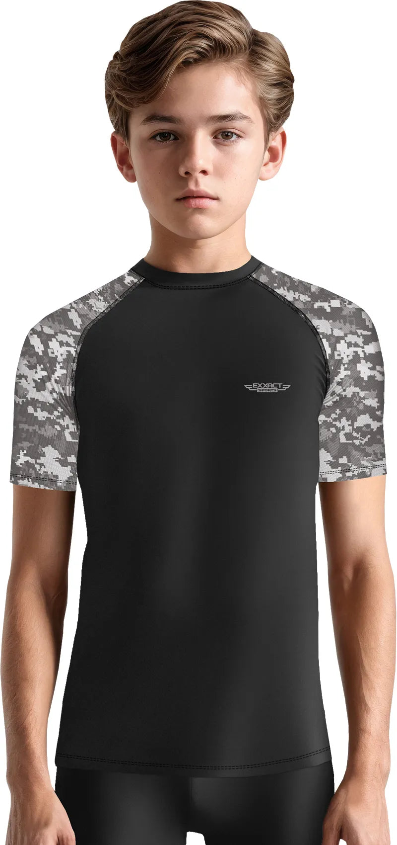 Exxact Sports Kids Bjj Rash Guard Short Sleeve - Gray Camo