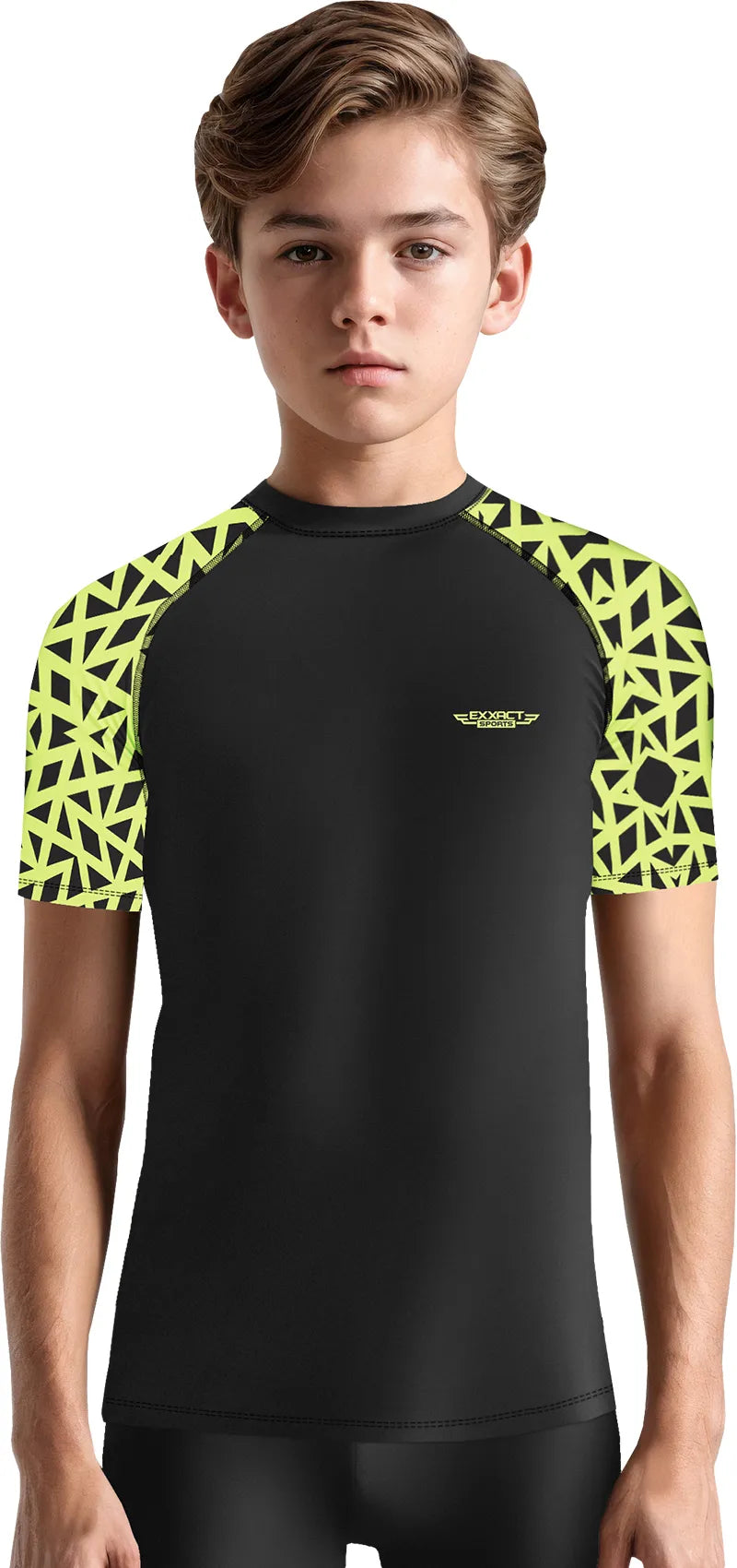 Exxact Sports Kids Bjj Rash Guard Short Sleeve- Neon Green