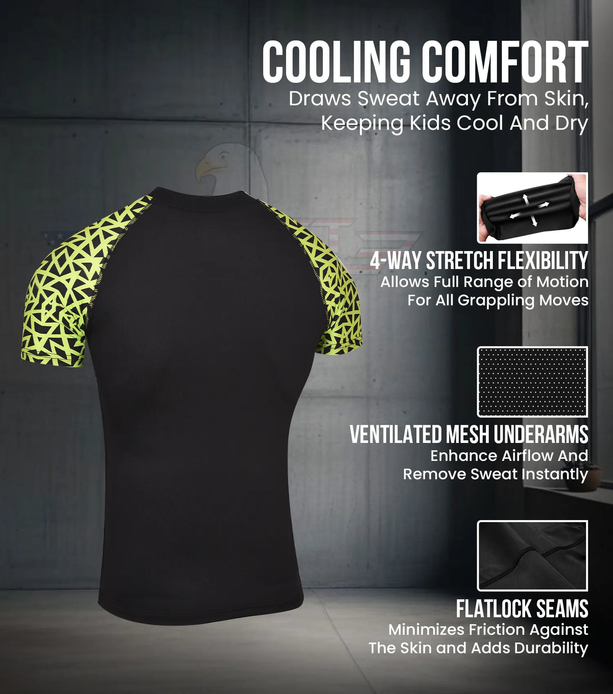 Exxact Sports Kids Bjj Rash Guard Short Sleeve- Neon Green