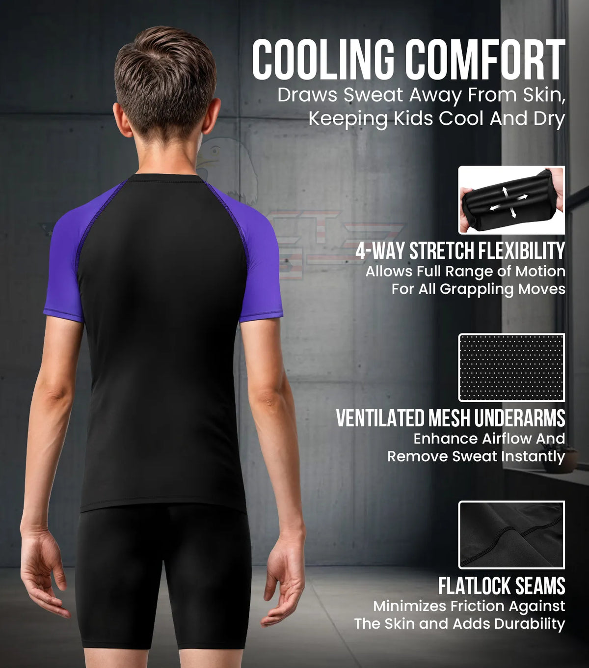 Exxact Sports Kids Bjj Rash Guard Short Sleeve - Purple