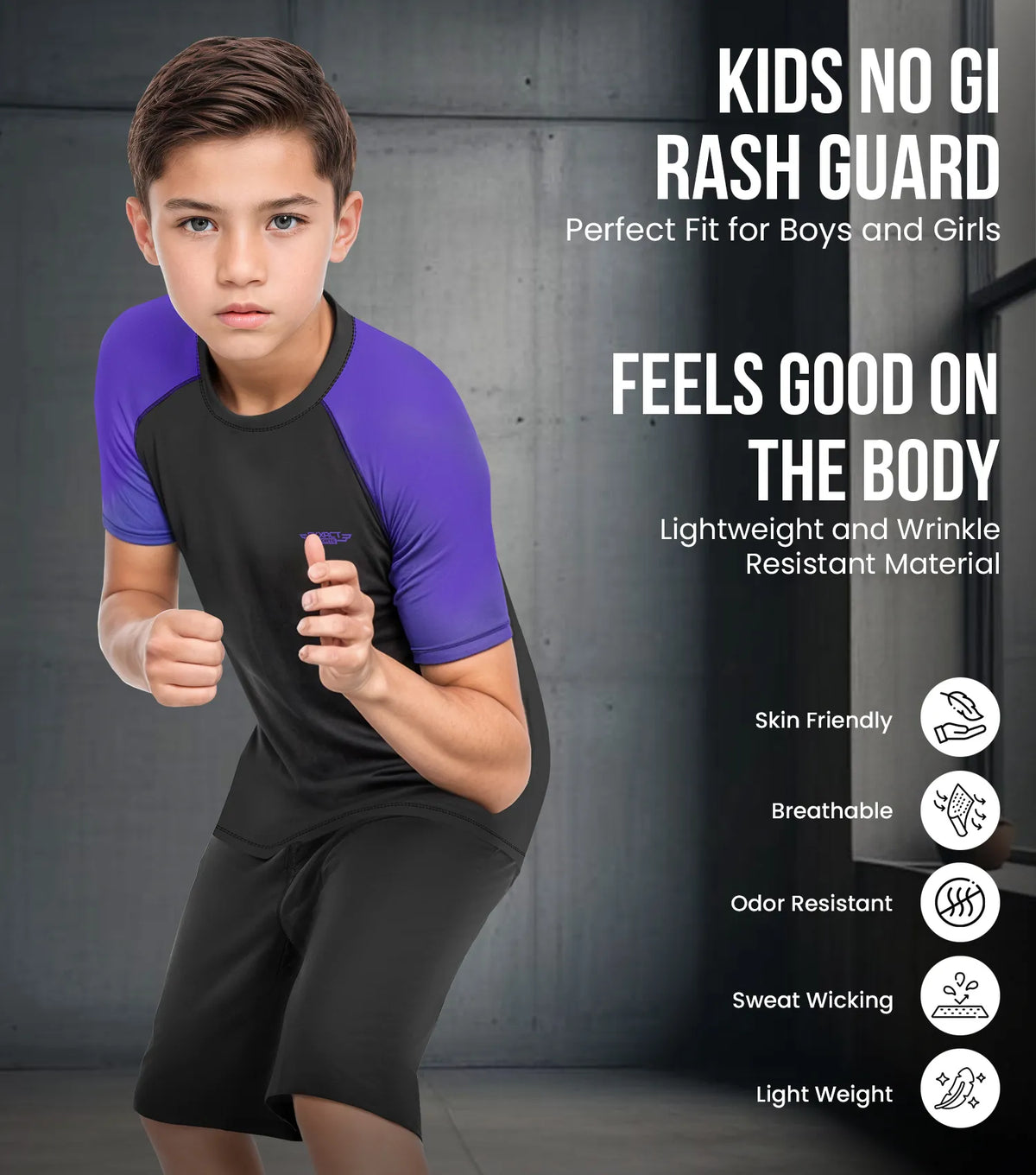 Exxact Sports Kids Bjj Rash Guard Short Sleeve - Purple