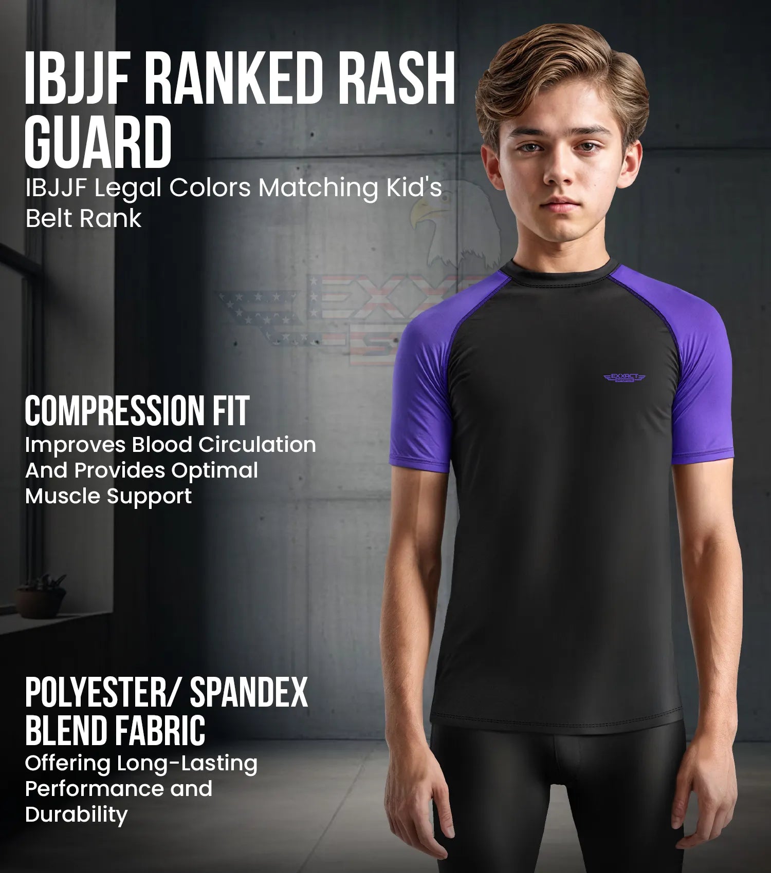 Exxact Sports Kids Bjj Rash Guard Short Sleeve - Purple