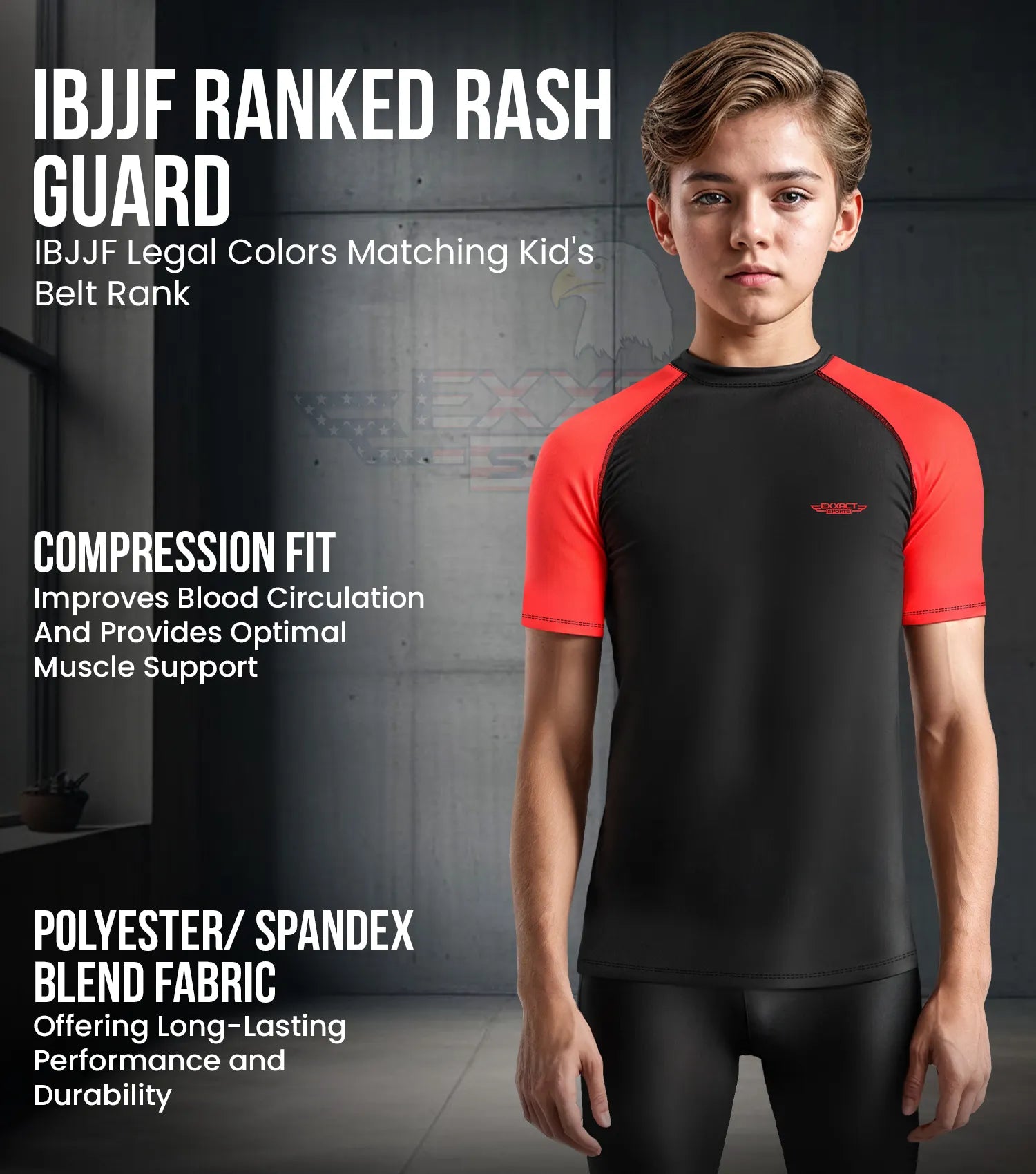 Exxact Sports Kids Bjj Rash Guard Short Sleeve - Red