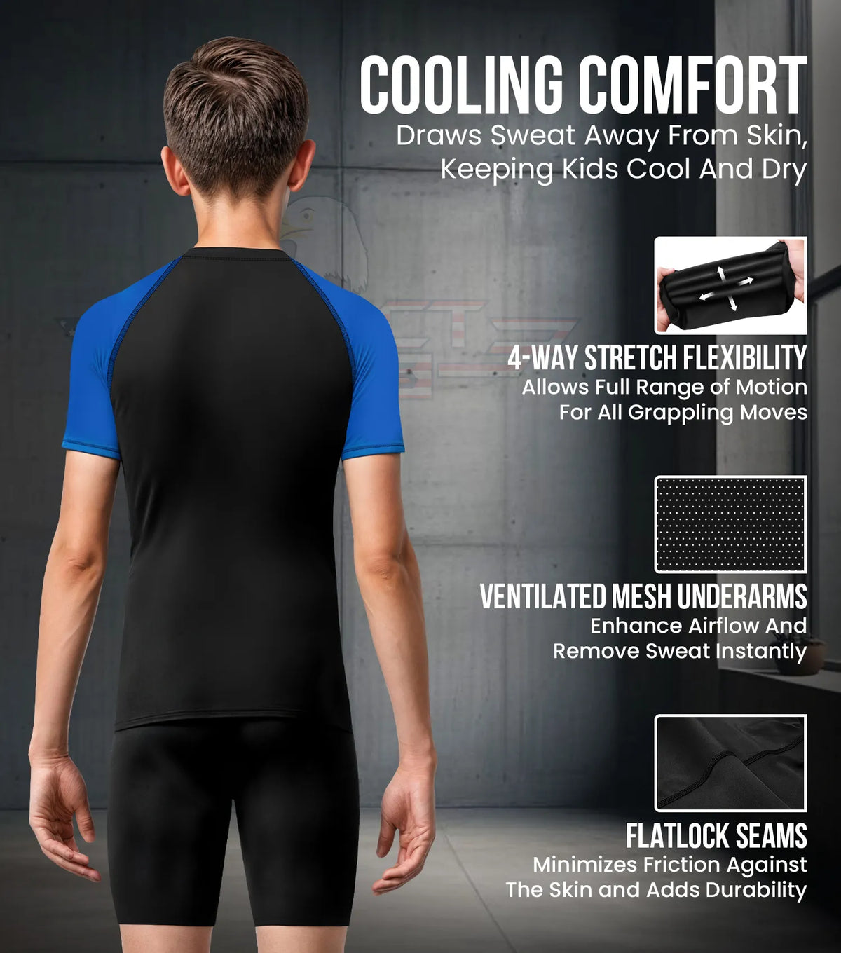 Exxact Sports Kids Bjj Rash Guard Short Sleeve - Royal Blue