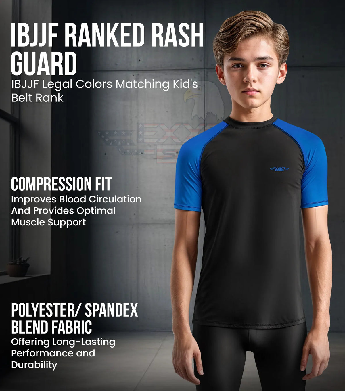 Exxact Sports Kids Bjj Rash Guard Short Sleeve - Royal Blue