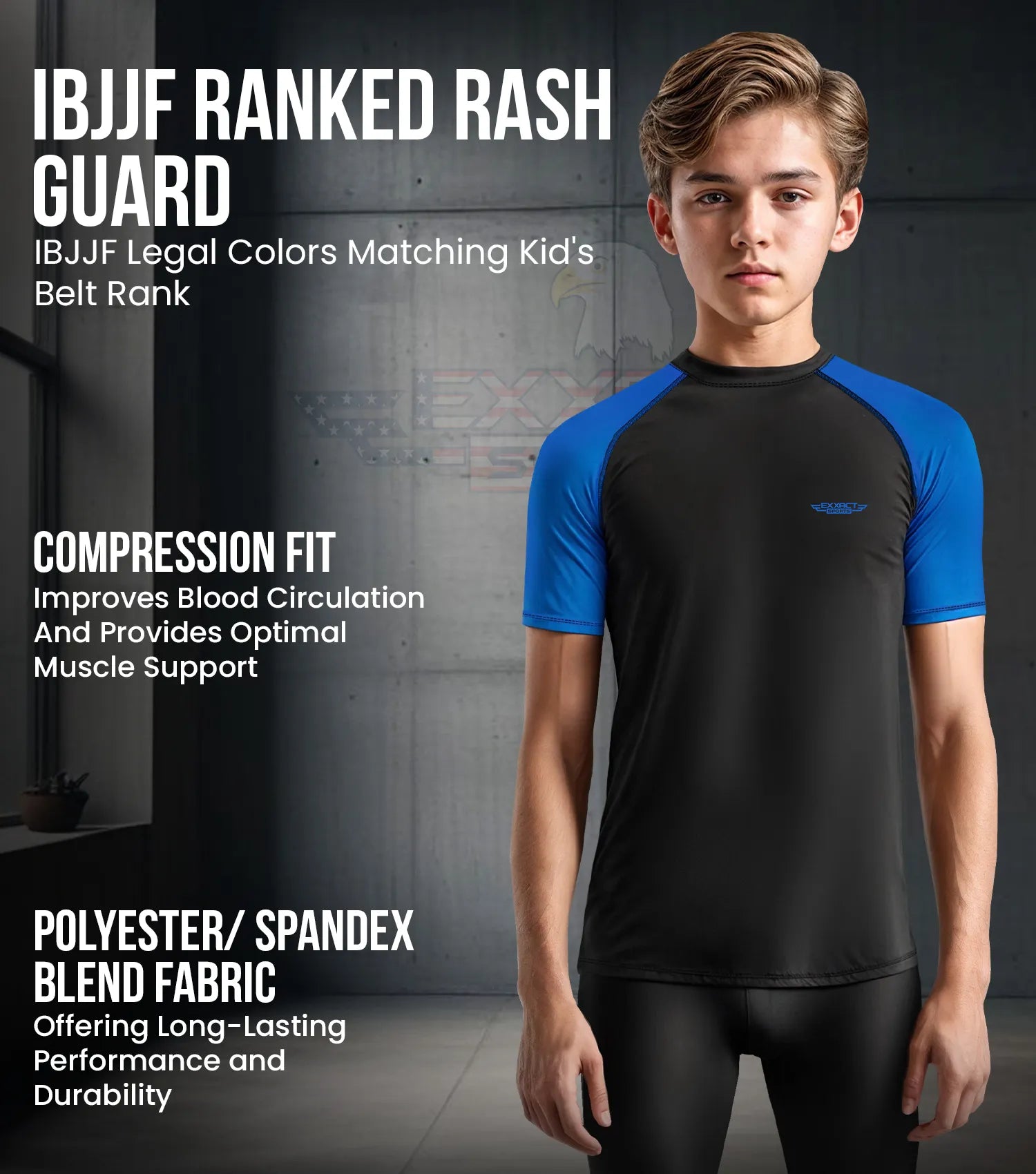 Exxact Sports Kids Bjj Rash Guard Short Sleeve - Royal Blue