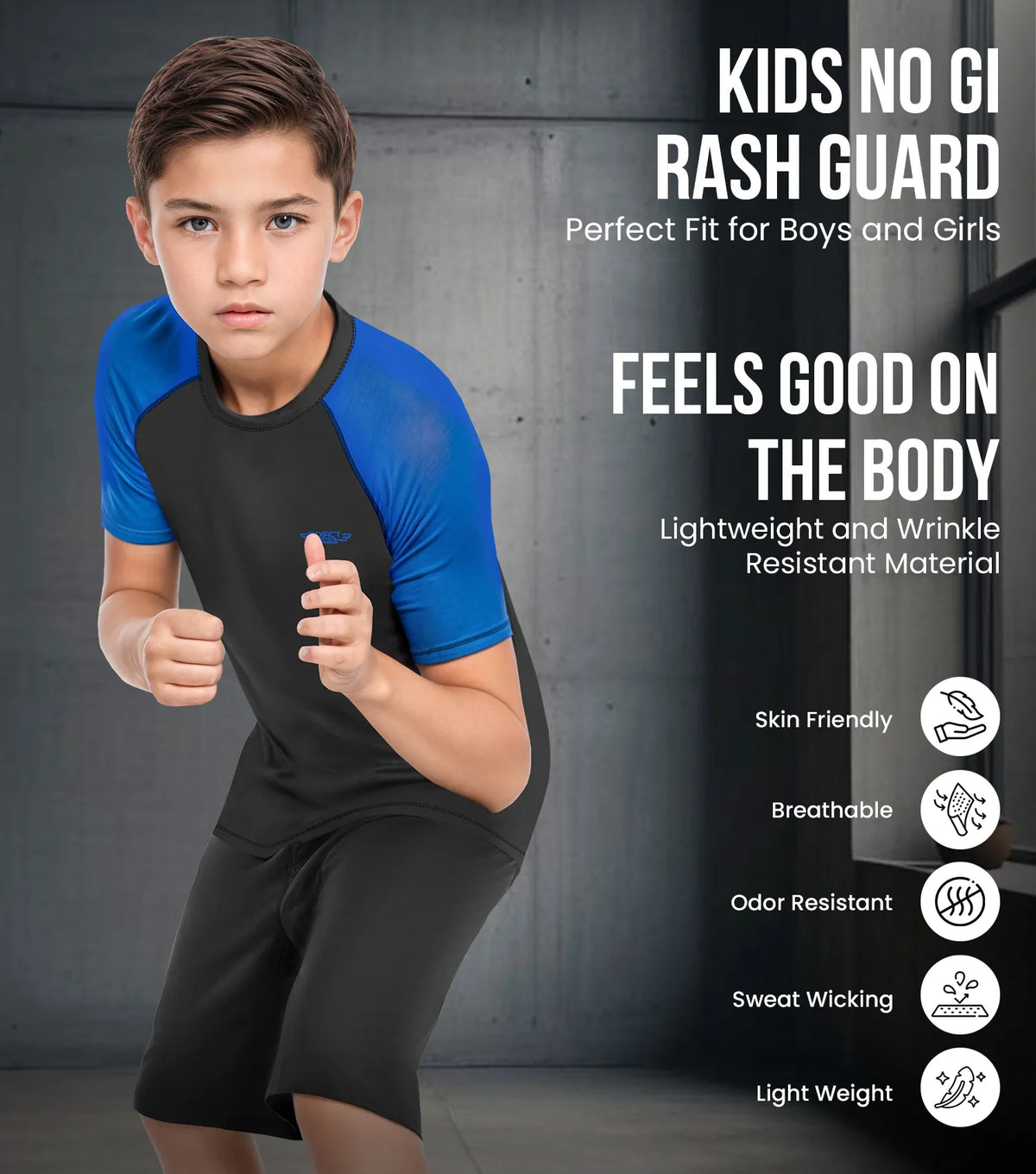 Exxact Sports Kids Bjj Rash Guard Short Sleeve - Royal Blue