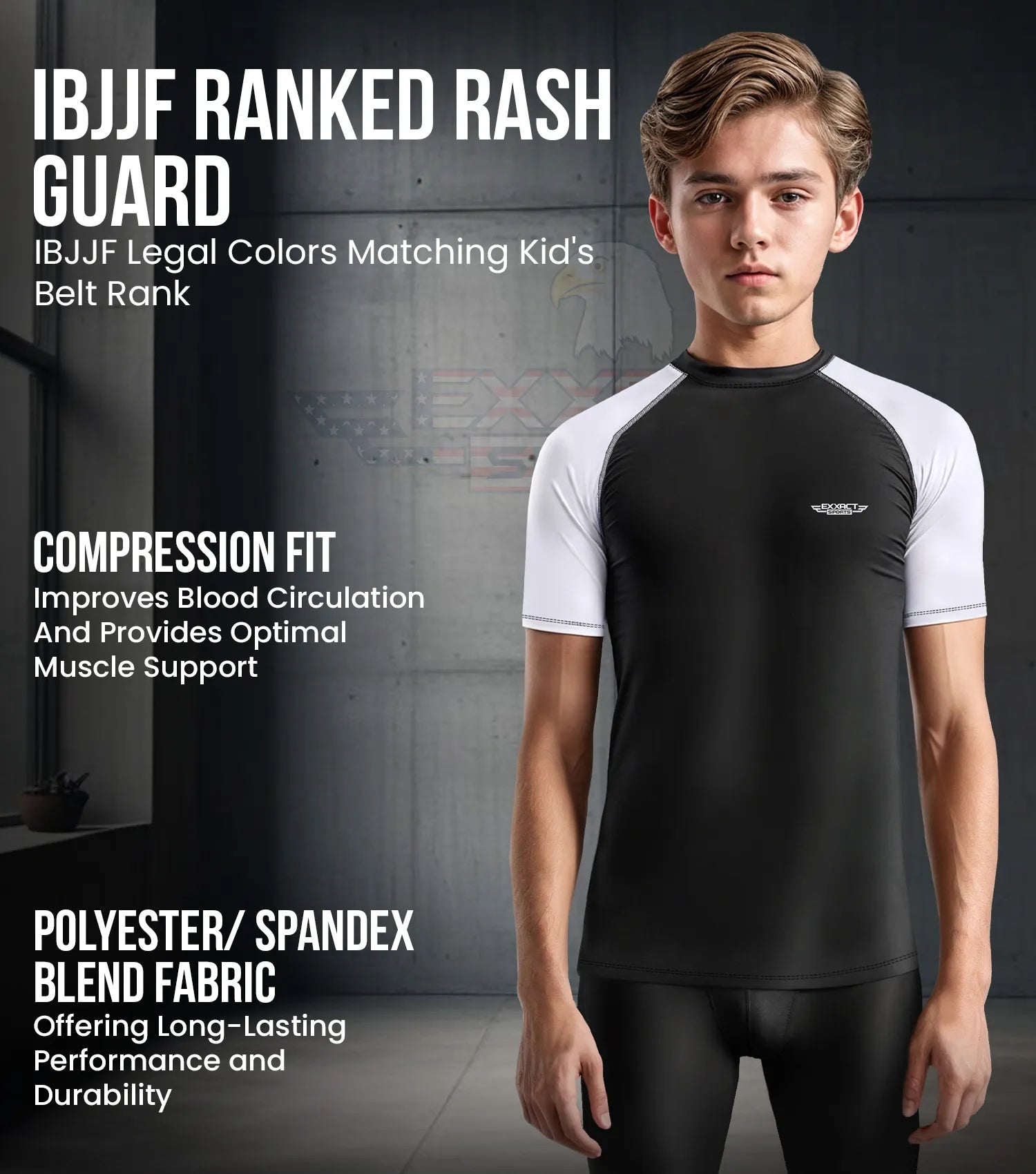 Exxact Sports Kids Bjj Rash Guard Short Sleeve - White
