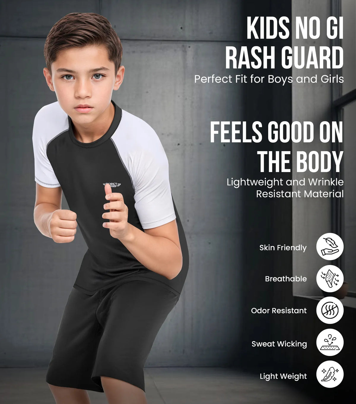 Exxact Sports Kids Bjj Rash Guard Short Sleeve - White