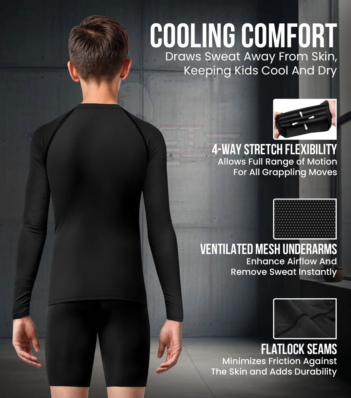 Exxact Sports Kids Black Bjj Rash Guard Long Sleeve