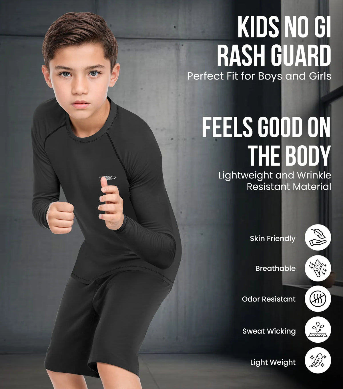 Exxact Sports Kids Black Bjj Rash Guard Long Sleeve