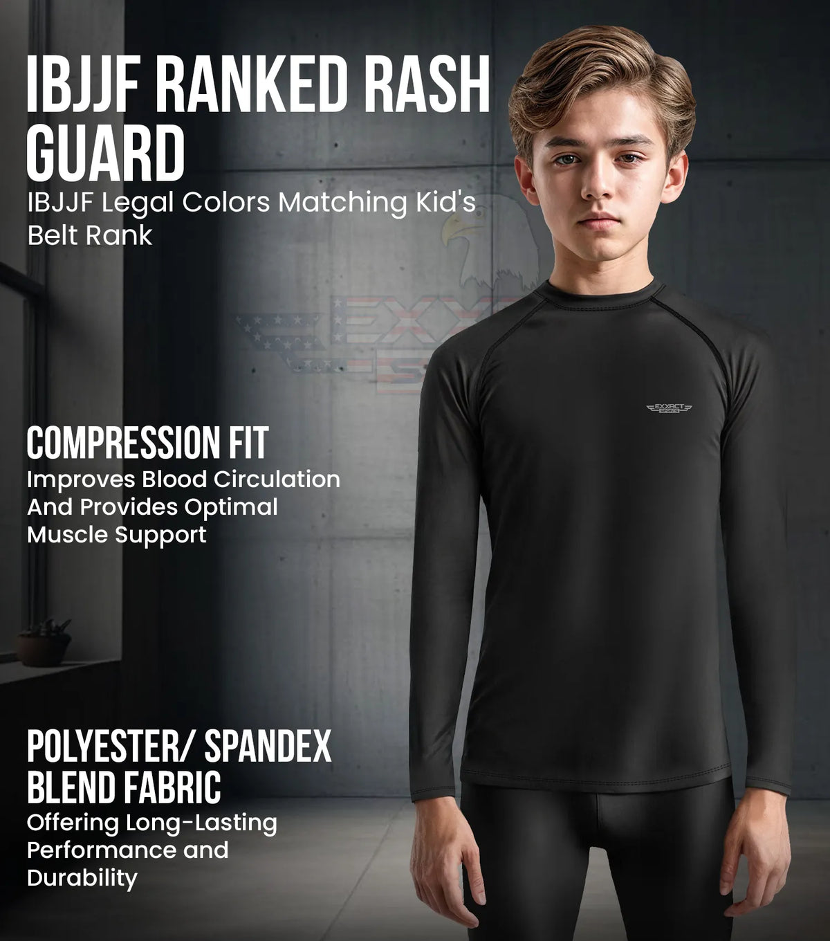 Exxact Sports Kids Black Bjj Rash Guard Long Sleeve