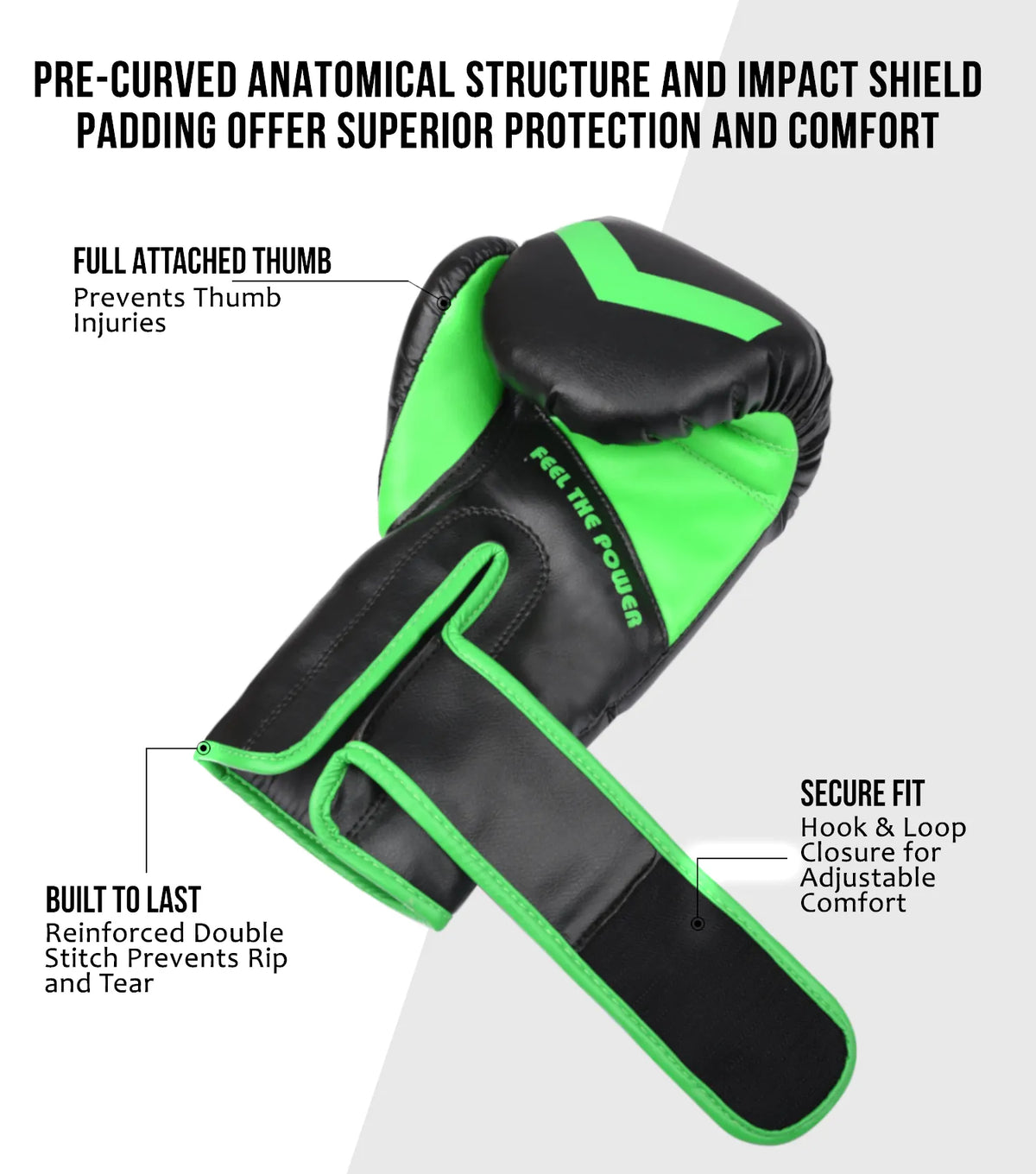 Exxact Sports Kids Knockout Boxing Gloves with Padded Protection - Black Green