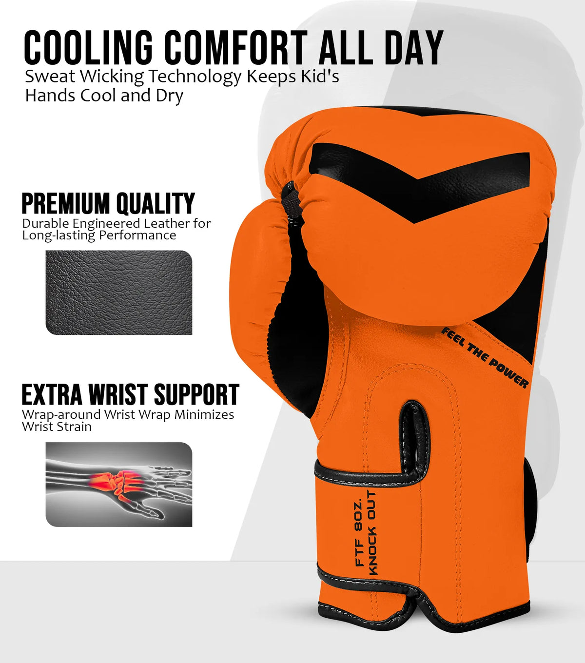 Exxact Sports Kids Knockout Boxing Gloves with Padded Protection - Orange Black