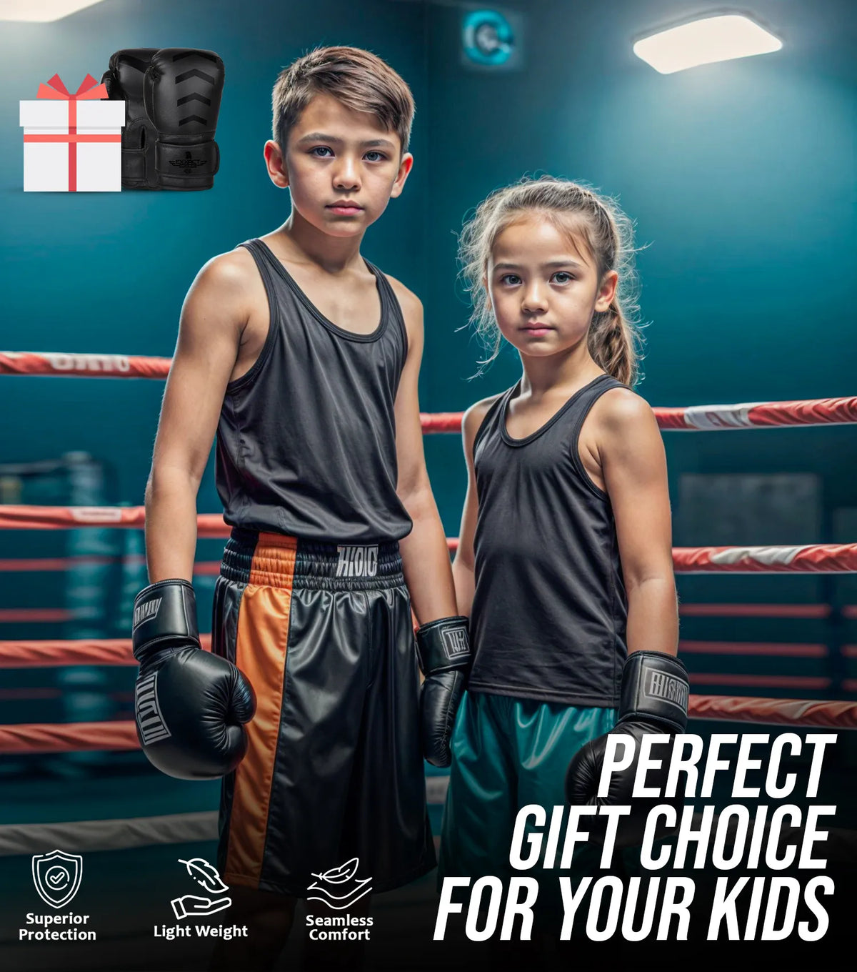 Exxact Sports Kids Knockout Boxing Gloves with Padded Protection - Black