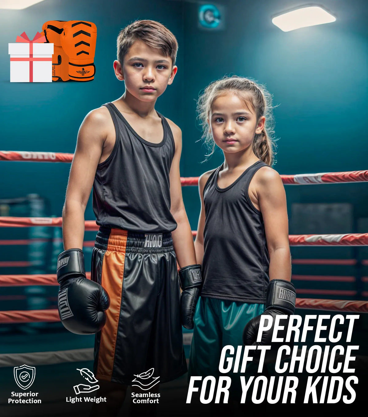 Exxact Sports Kids Knockout Boxing Gloves with Padded Protection - Orange Black