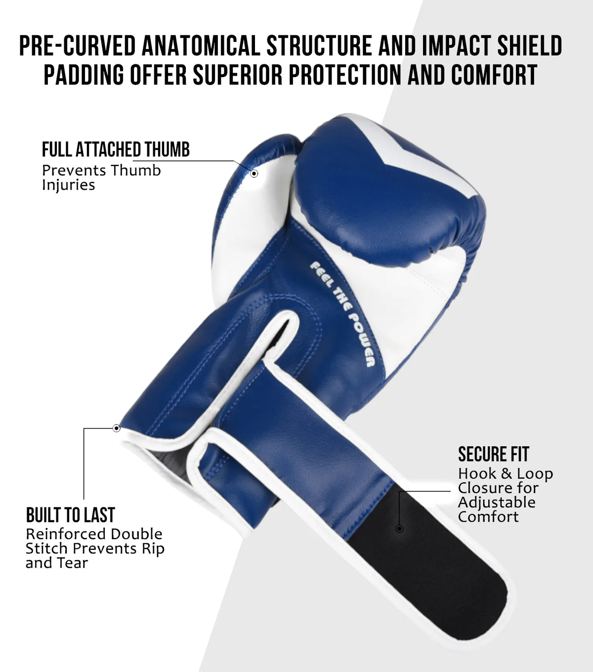 Exxact Sports Kids Knockout Boxing Gloves with Padded Protection - Royal Blue White