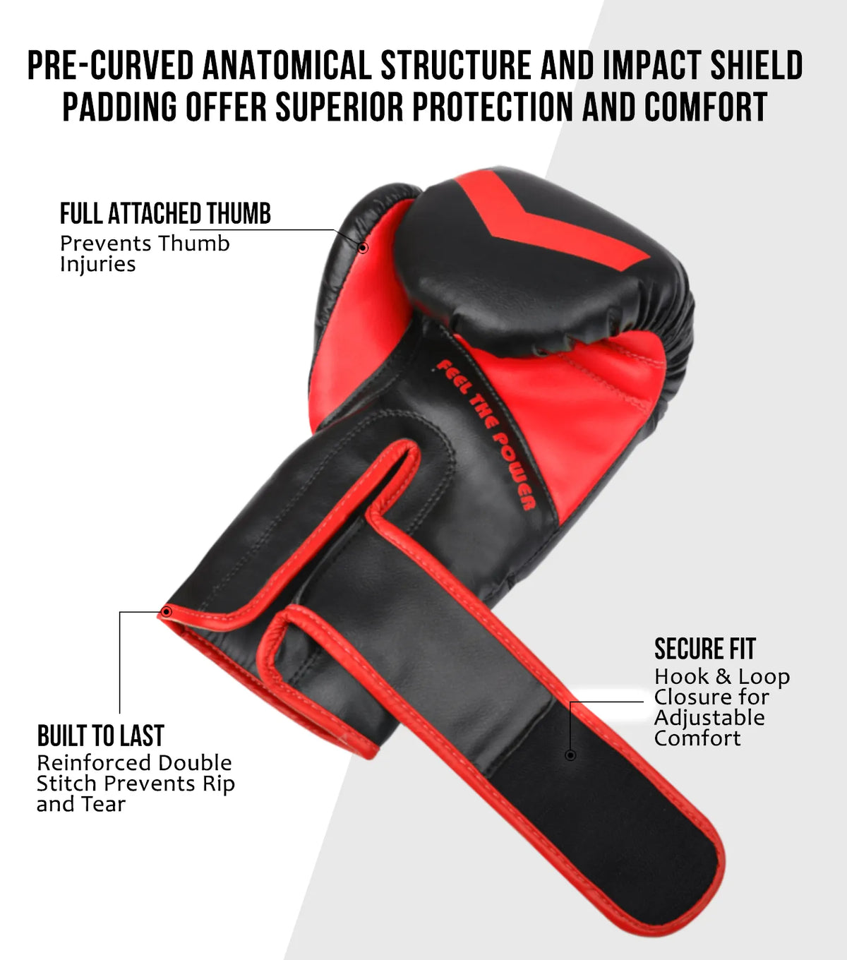 Exxact Sports Kids Knockout Boxing Gloves with Padded Protection - Black Red