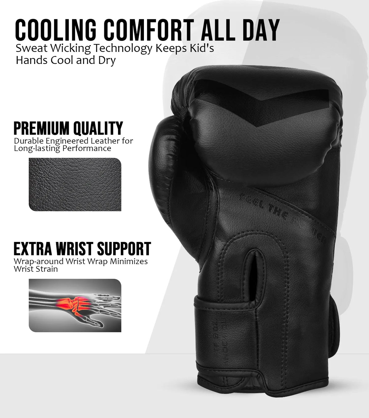 Exxact Sports Kids Knockout Boxing Gloves with Padded Protection - Black