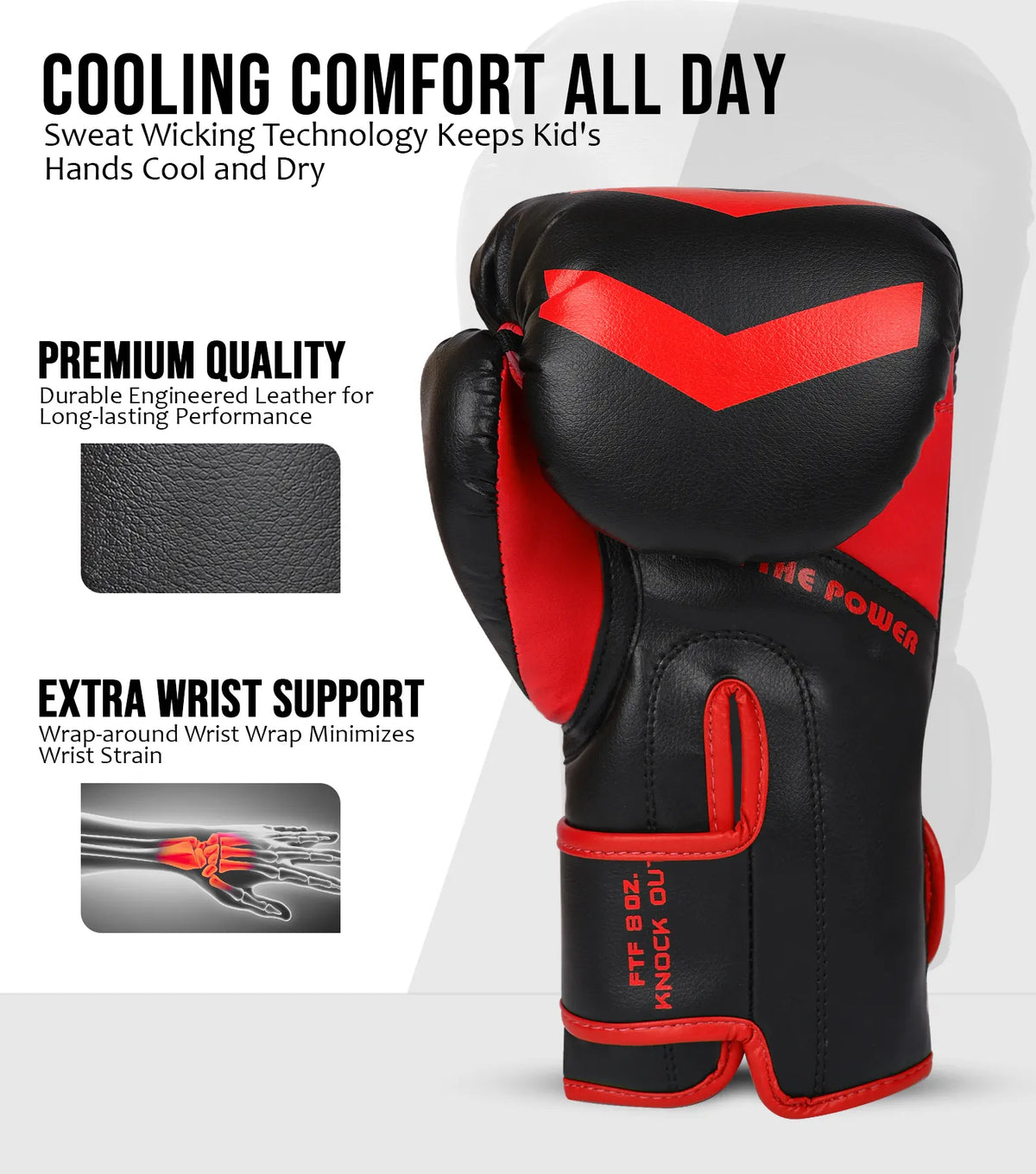 Exxact Sports Kids Knockout Boxing Gloves with Padded Protection - Black Red
