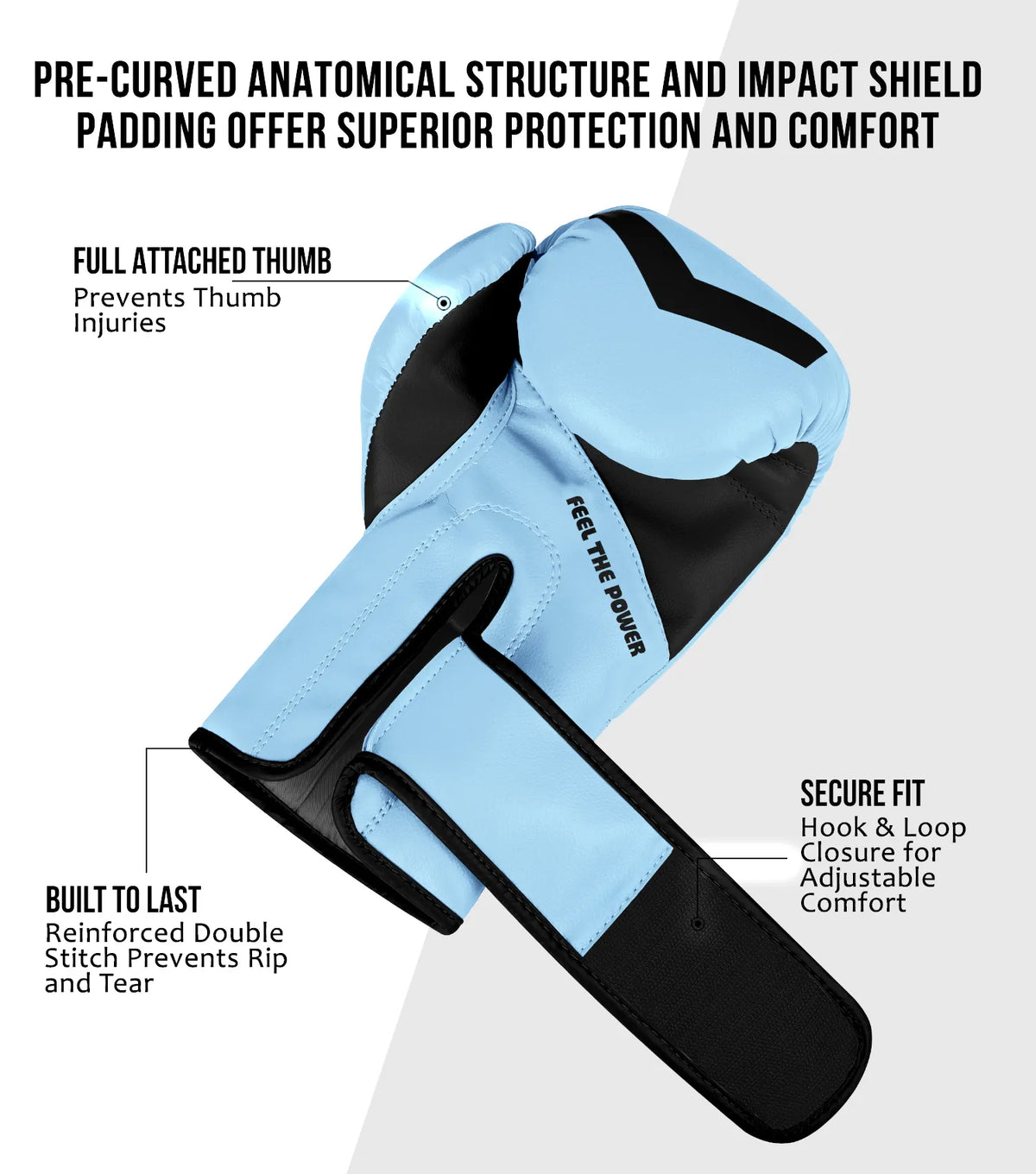 Exxact Sports Kids Knockout Boxing Gloves with Padded Protection - Baby Blue Balck