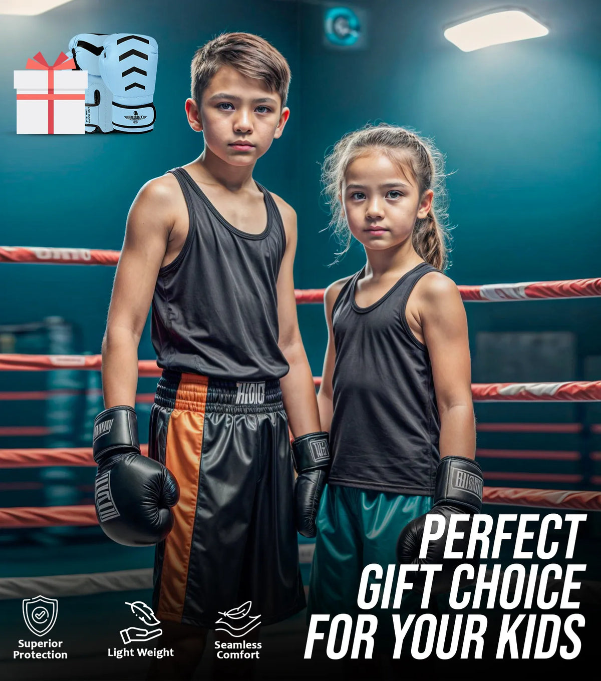 Exxact Sports Kids Knockout Boxing Gloves with Padded Protection - Baby Blue Balck