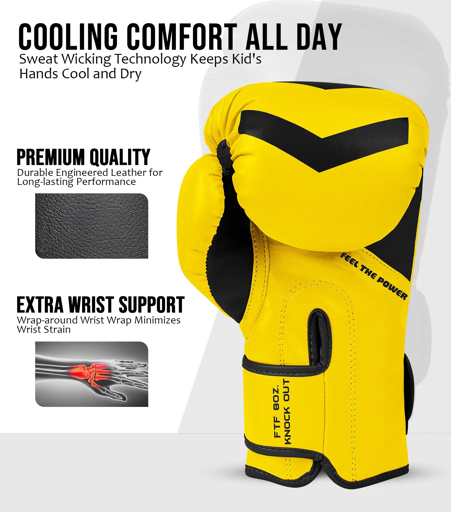 Exxact Sports Kids Knockout Boxing Gloves with Padded Protection - Gold Black - 4oz